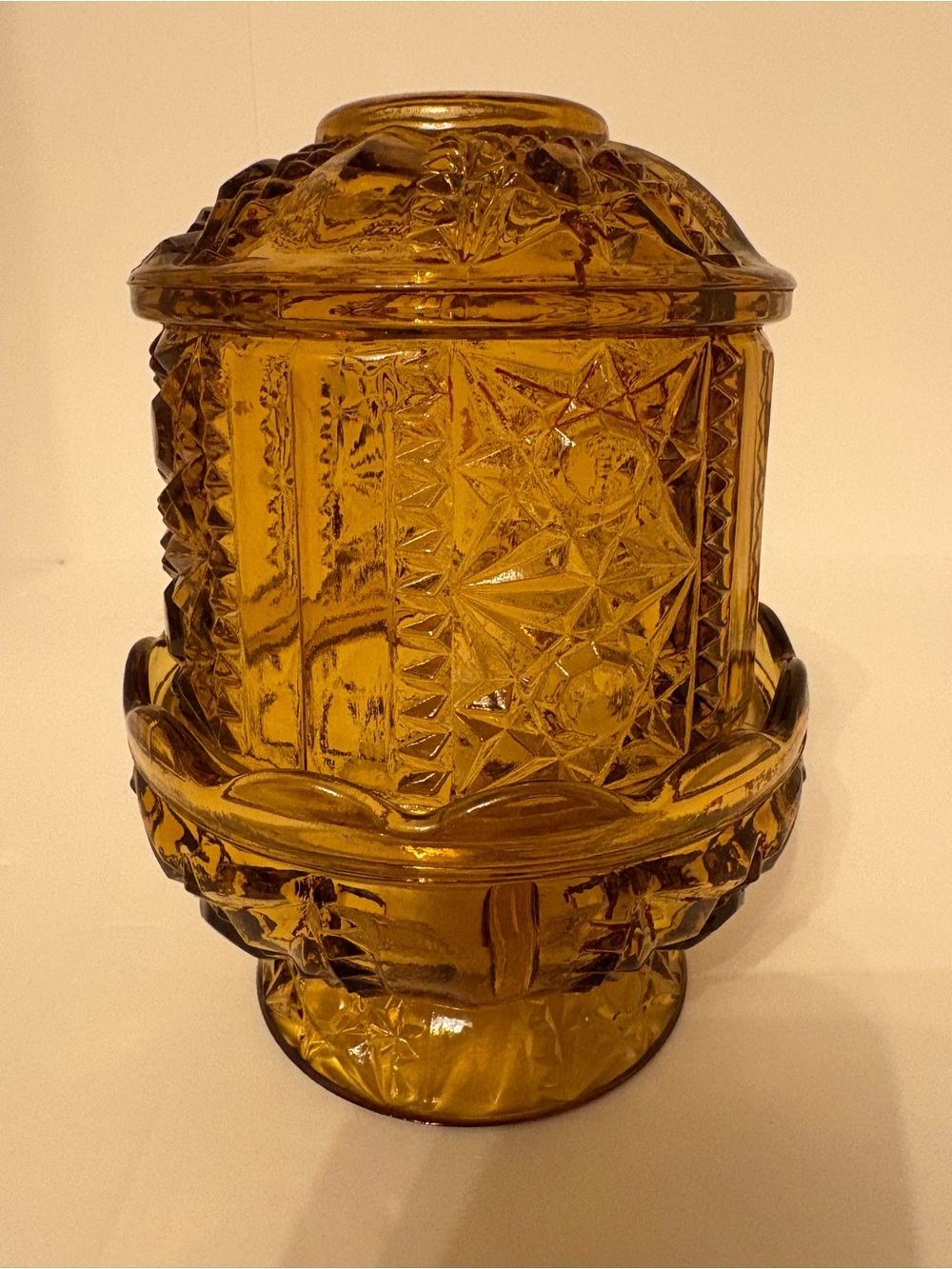 Indiana Glass Amber Pressed stars and bars Fairy lamp
